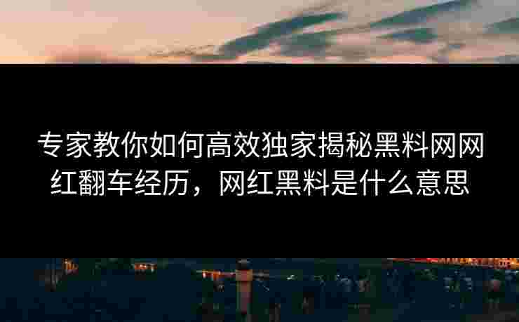 专家教你如何高效独家揭秘黑料网网红翻车经历，网红黑料是什么意思