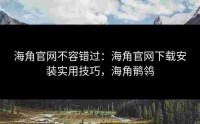 海角官网不容错过：海角官网下载安装实用技巧，海角鹡鸰